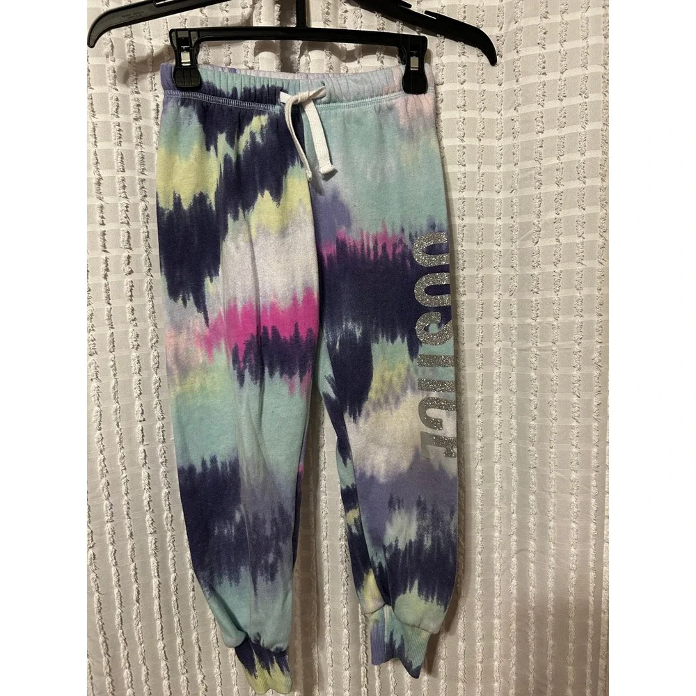 Justice Girls XS 5/6 Tie Dye Cropped Hoodie and Joggers Set Glitter Logo